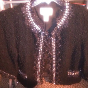 JOSEPH RIBHOFF ~ BLACK LINED SWEATER W/ CRYSTALS